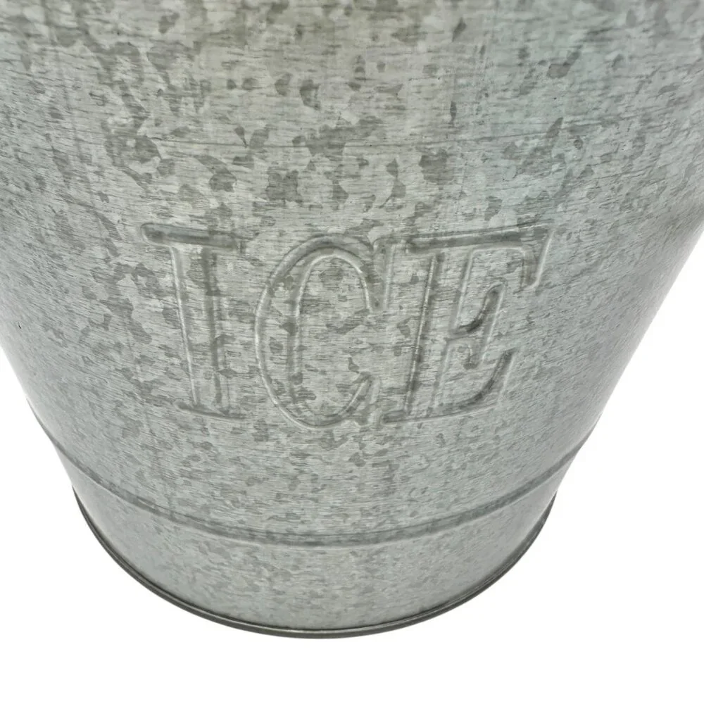 Galvanized Metal Ice Bucket With Lid Wood Accent Handles Handcrafted In Turkey